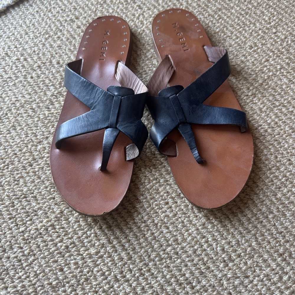 M. Gemi navy Leather Slide Sandals